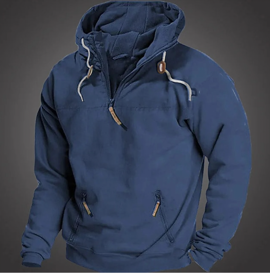 Pullover Hoodie – Warmer Herren-Hoodie mit halbem Reißverschluss und Taschen-Blau-S-Chaps Herrenmode