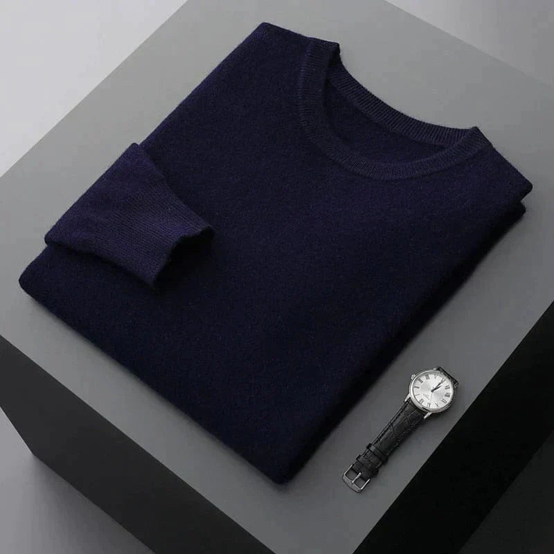 Pullover – Langärmliger Herren-Strickpullover aus Merinowolle-Dunkelblau-M-Chaps Herrenmode