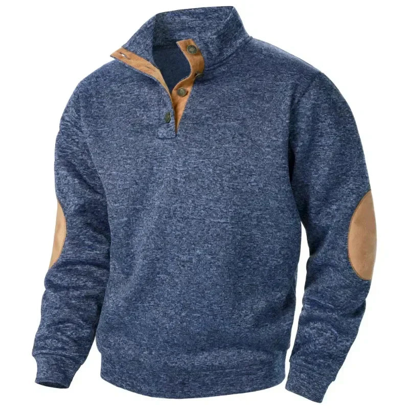 Herren Pullover mit Knopfleiste und Ellbogenpatches Lässig - Eveloria