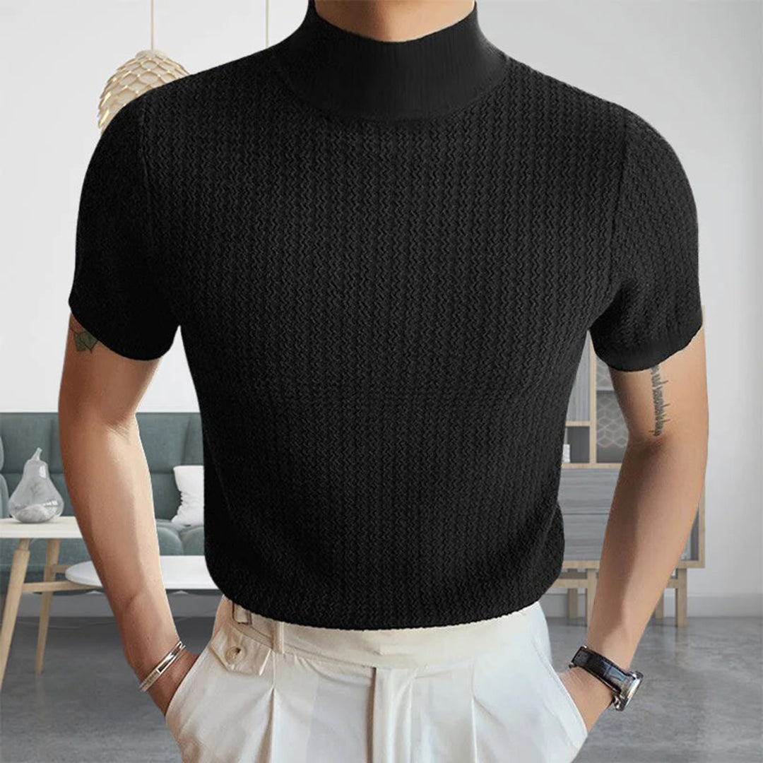 Herren Rollkragen T-Shirt Kurzärmelig Hochwertig Schwarz - Eveloria