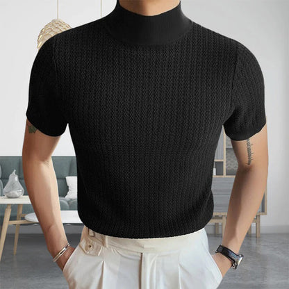 Herren Rollkragen T-Shirt Kurzärmelig Hochwertig Schwarz - Eveloria