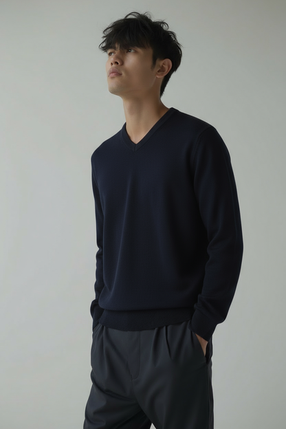 Herren Pullover V-Ausschnitt Einfarbig Gestrickt - Eveloria