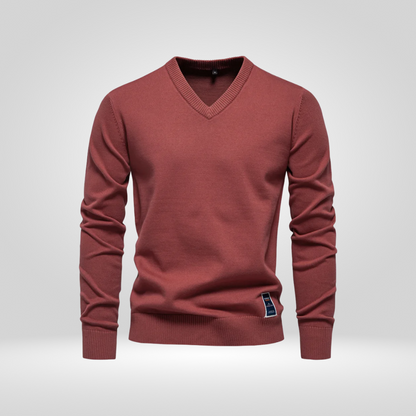 Pullover mit V-Ausschnitt | Einfarbig | Gestrickt | Pullover | Herren-Strickmode-Rot-M-Chaps Herrenmode