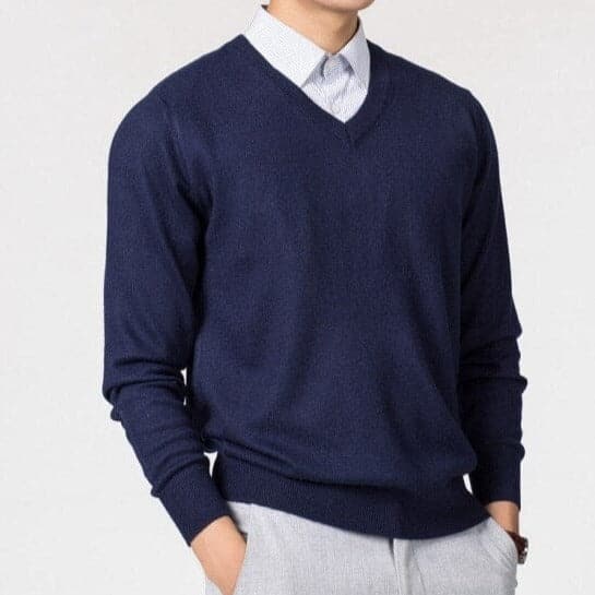 Pullover mit V-Ausschnitt – Klassischer, schlichter Strickpullover für Männer-Dunkelblau-S-Chaps Herrenmode