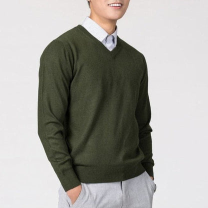 Pullover mit V-Ausschnitt – Klassischer, schlichter Strickpullover für Männer-Grün-S-Chaps Herrenmode