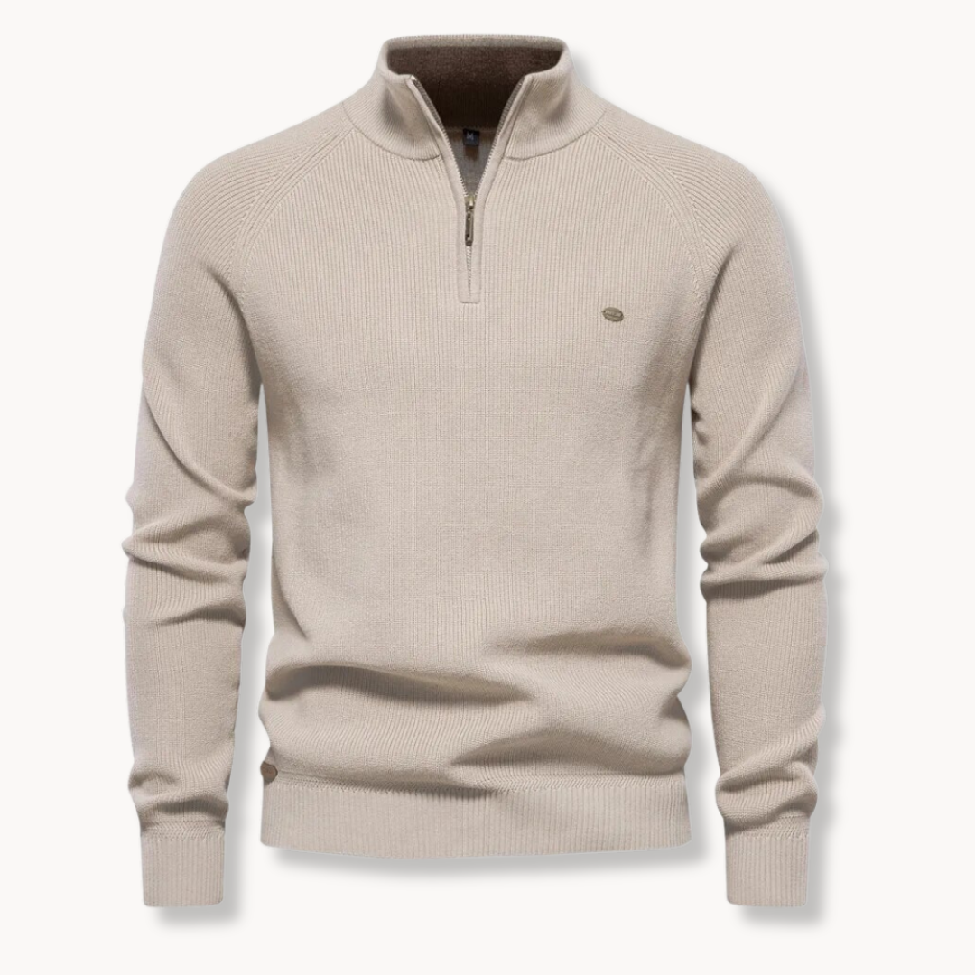 Pullover mit Viertel-Reißverschluss - Hoher Halsausschnitt - Halb-Reißverschluss - Strickpullover - Herrenpullover-Khaki-S-Chaps Herrenmode