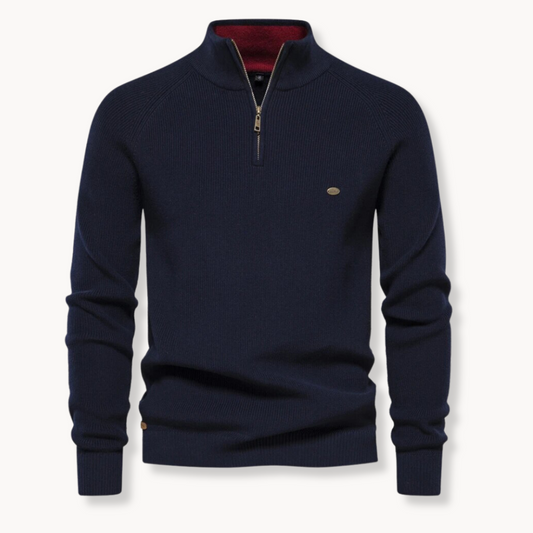 Herren Strickpullover Viertel-Reißverschluss Hochhalter Schwarz - Eveloria