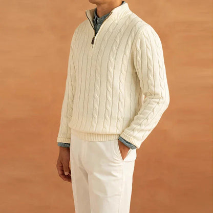 Pullover mit Viertel-Reißverschluss | Zopfstrick | Normale Passform | Strickpullover | Herren Pullover mit Halb-Reißverschluss-Chaps Herrenmode