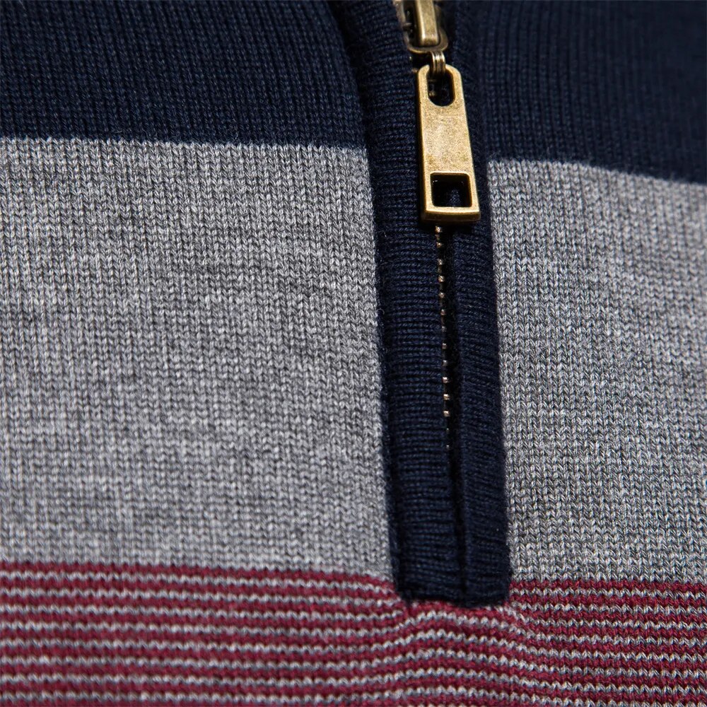 Pullover mit Viertelreißverschluss – Gestreift – Feinstrick – Pullover – Herrenpullover mit halbem Reißverschluss-Chaps Herrenmode