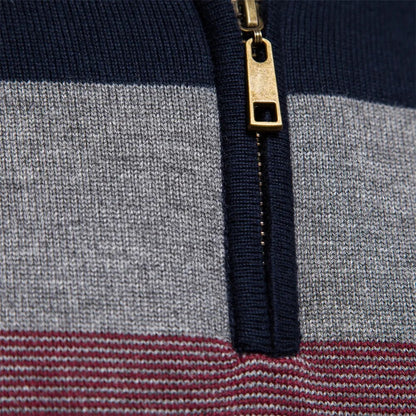 Pullover mit Viertelreißverschluss – Gestreift – Feinstrick – Pullover – Herrenpullover mit halbem Reißverschluss-Chaps Herrenmode