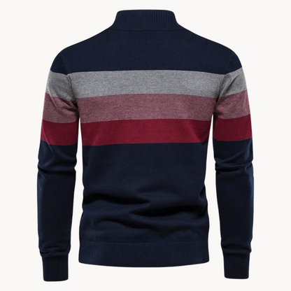 Pullover mit Viertelreißverschluss | Gestreift | Schmal geschnitten | Strickpullover | Herren-Pullover mit halbem Reißverschluss-Chaps Herrenmode