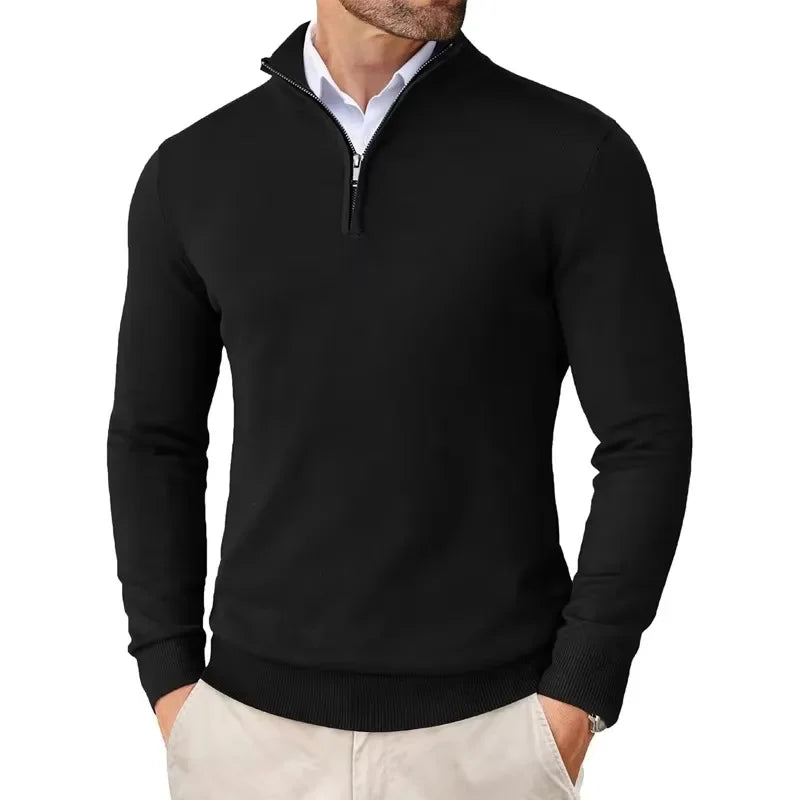 Herren Pullover Viertelreißverschluss Gestrickt Polo Style - Eveloria