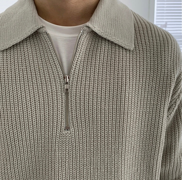 Pullover mit Viertelreißverschluss | Gestrickt | Mit Kragen | Polo-Pullover | Herrenpullover-Chaps Herrenmode