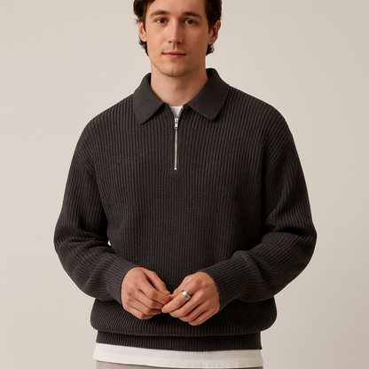Herren Pullover Mit Viertelreißverschluss Kragen Gestrickt - Eveloria