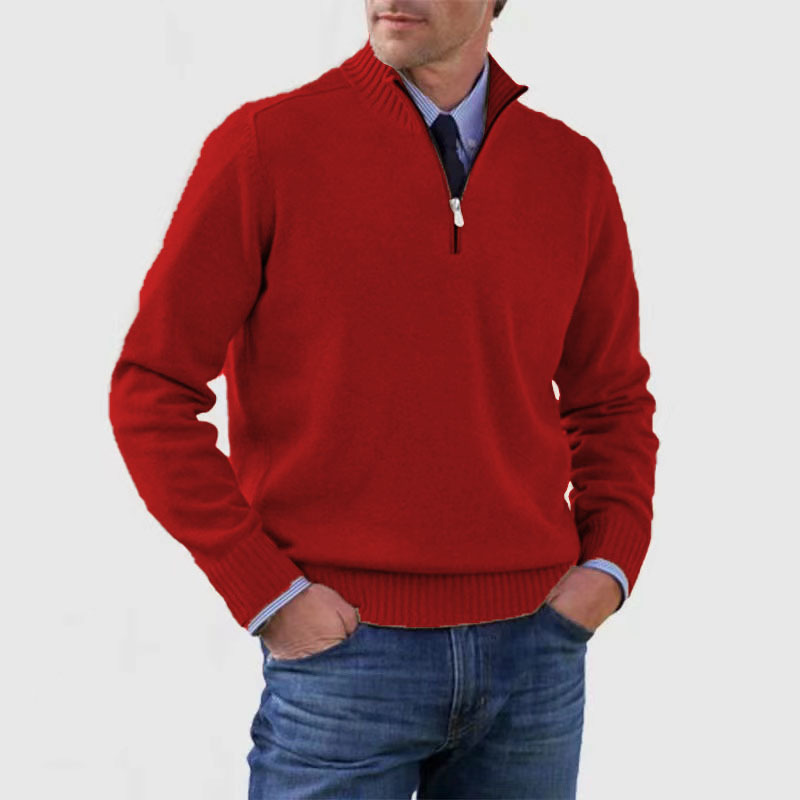 Herren Pullover Viertelreißverschluss Gestrickt Beige - Eveloria