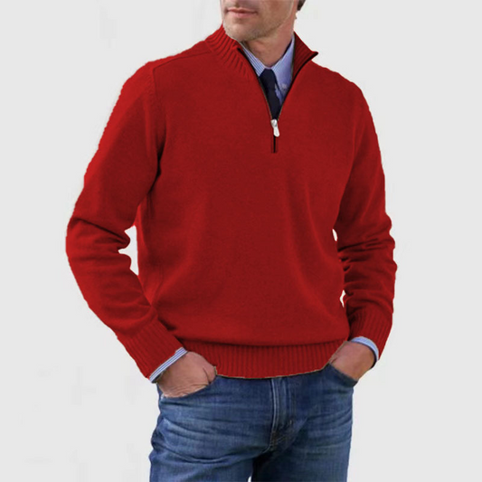 Herren Pullover Viertelreißverschluss Gestrickt Beige - Eveloria