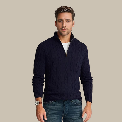 Herren Pullover Viertelreißverschluss Zopfmuster - Eveloria
