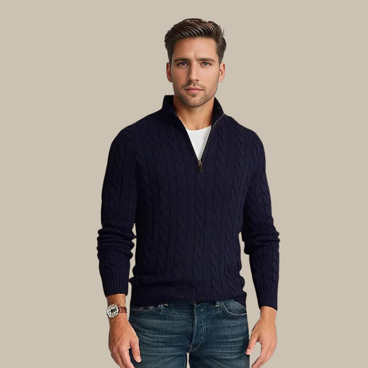 Herren Pullover Viertelreißverschluss Zopfmuster - Eveloria