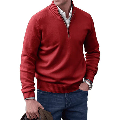 Pullover mit Viertelreißverschluss – Langarm – Gestrickt – Kaschmirpullover – Herrenpullover mit halbem Reißverschluss-Rot-S-Chaps Herrenmode