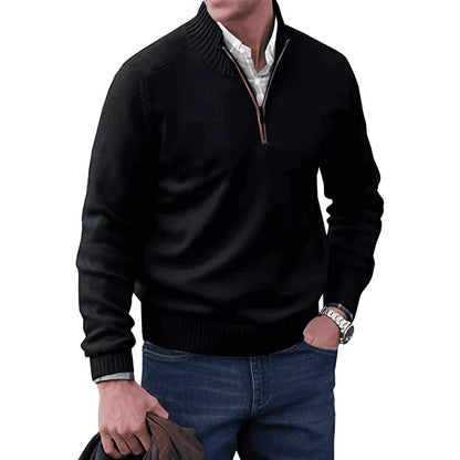 Pullover mit Viertelreißverschluss – Langarm – Gestrickt – Kaschmirpullover – Herrenpullover mit halbem Reißverschluss-Schwarz-S-Chaps Herrenmode