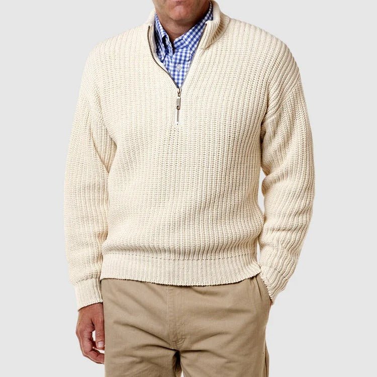 Herren Strickpullover Langarm Viertelreißverschluss Grau - Eveloria