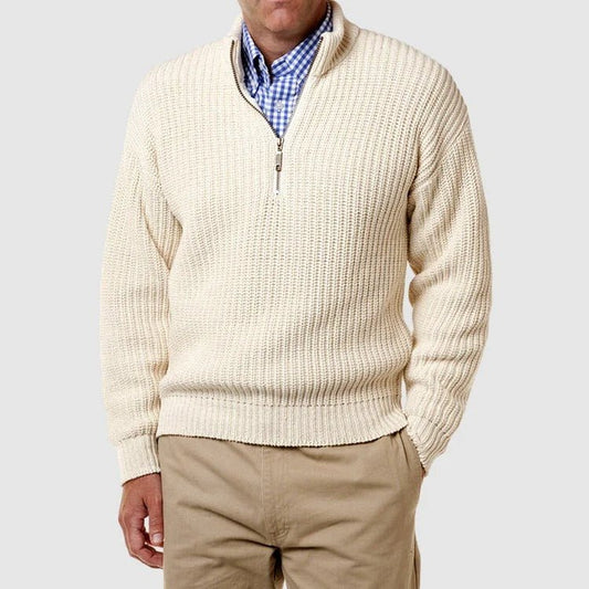 Herren Strickpullover Langarm Viertelreißverschluss Grau - Eveloria