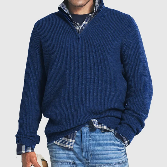 Herren Pullover Viertelreißverschluss Rippstrick Lässig Grau - Eveloria