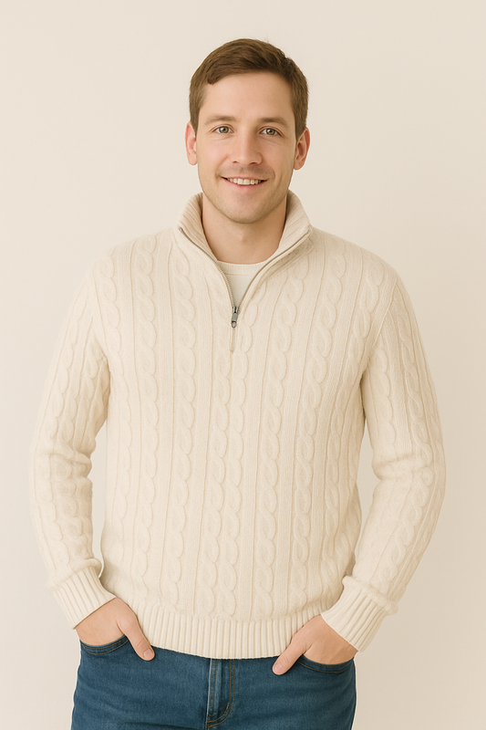 Herren Strickpullover Viertelreißverschluss Zopfmuster Anthrazit - Eveloria