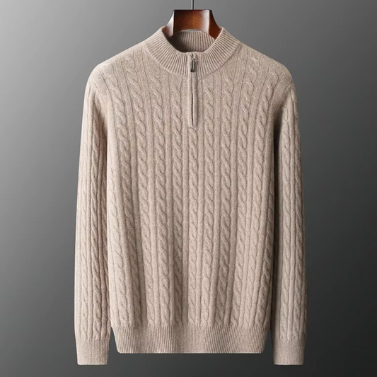 Herren Strickpullover Viertelreißverschluss Zopfmuster Grau - Eveloria