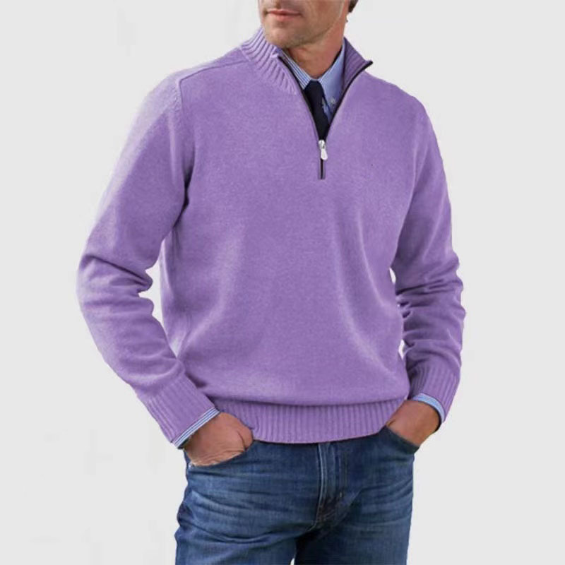 Pullover mit halbem Reißverschluss | Gestrickt | Lockere Passform | Pullover mit Viertelreißverschluss | Herrenpullover-Violett-M-Chaps Herrenmode