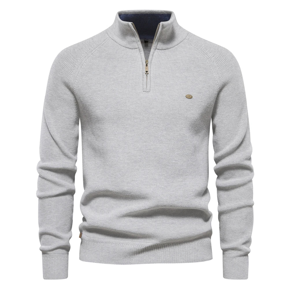 Herren Strickpullover Halb-Reißverschluss Hochkragen Winter Schwarz - Eveloria