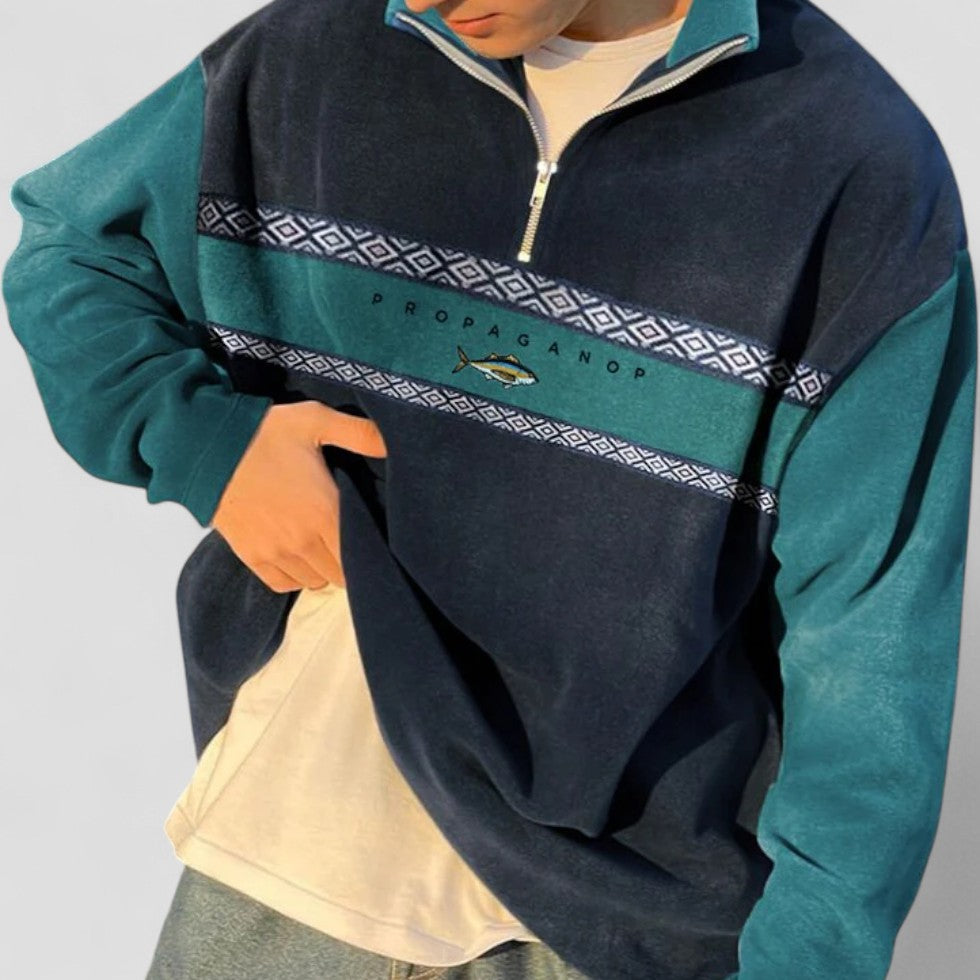 Herren Pullover Halb-Reißverschluss Lockere Passform Grau - Eveloria