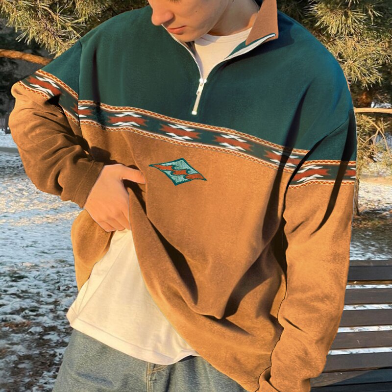 Herren Oversized Pullover Halb-Reißverschluss Grau Sweatshirt - Eveloria