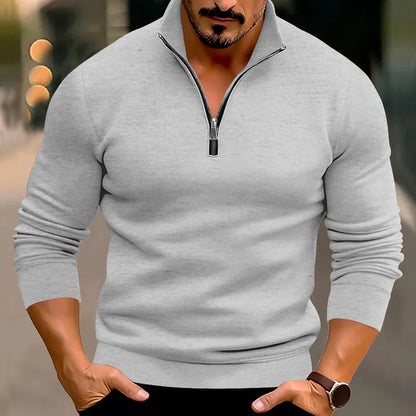 Pullover mit halbem Reißverschluss | Lässig | Warm | Sweatshirt mit halbem Reißverschluss | Herrenpullover mit Viertelreißverschluss-Grau-S-Chaps Herrenmode