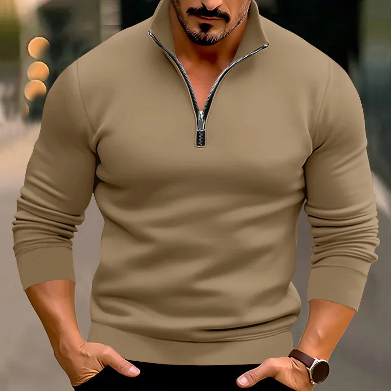 Pullover mit halbem Reißverschluss | Lässig | Warm | Sweatshirt mit halbem Reißverschluss | Herrenpullover mit Viertelreißverschluss-Khaki-S-Chaps Herrenmode