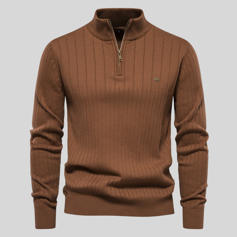 Pullover mit halbem Reißverschluss | Stehkragen | Langarm | Strickpullover | Winterkleidung für Herren-Braun-S-Chaps Herrenmode