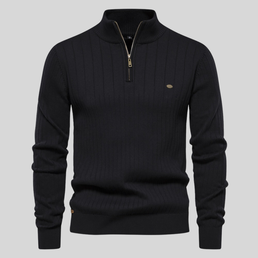 Pullover mit halbem Reißverschluss | Stehkragen | Langarm | Strickpullover | Winterkleidung für Herren-Schwarz-S-Chaps Herrenmode