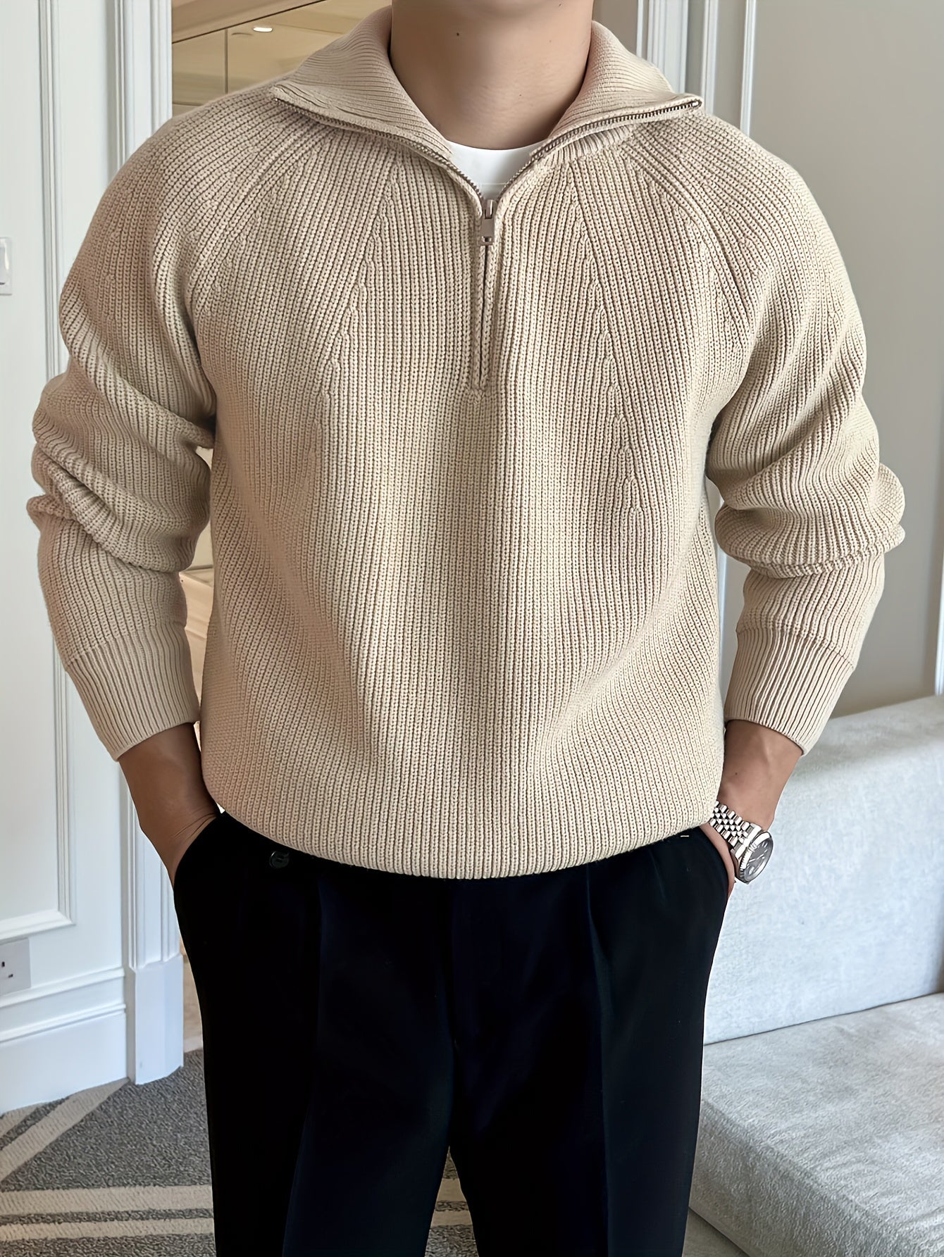 Herren Pullover Halb-Reißverschluss Langärmlig Wärmer Strick - Eveloria