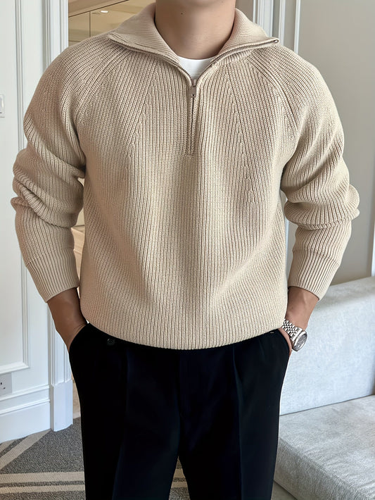 Herren Pullover Halb-Reißverschluss Langärmlig Wärmer Strick - Eveloria