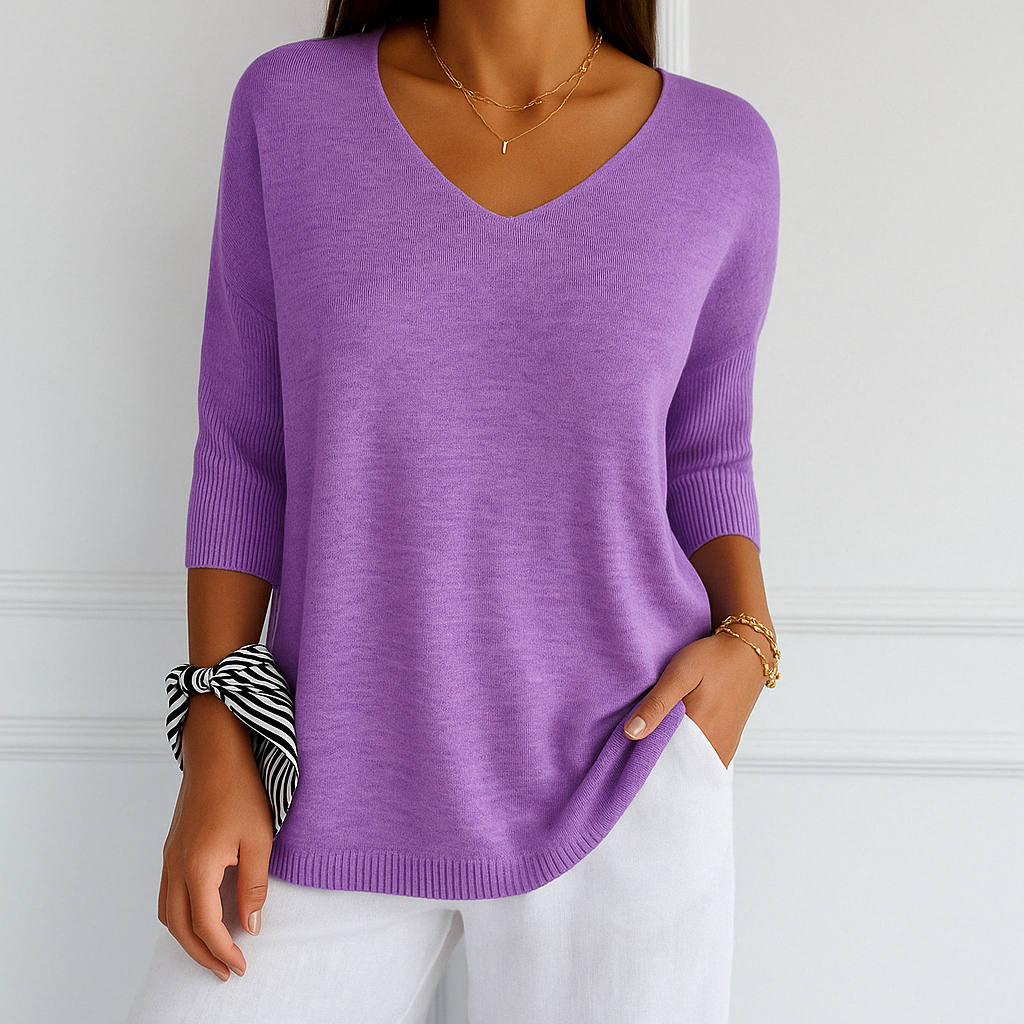Damen Pullover V-Ausschnitt Kurzarm