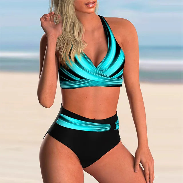 Eveloria Damen Push-Up Halter-Bikini-Set Hoher Taille