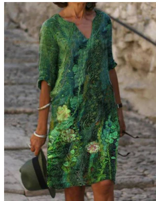 Damen Langarm Shift Kleid Abstraktes Muster