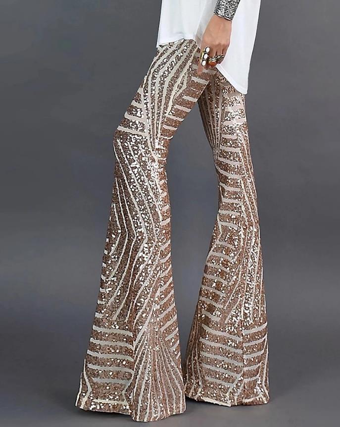 Damen Glitzer Palazzo Hose Lang - Eveloria