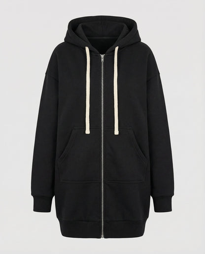 Damen Hoodie Knielang Komfort Sweatjacke