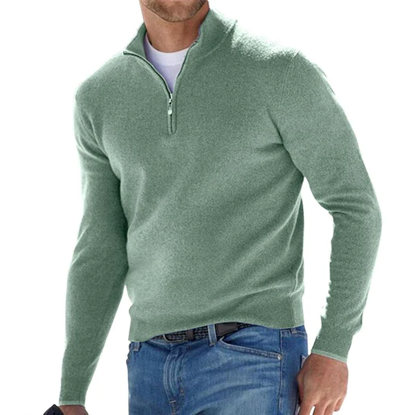 Quarter Zip Jumper – Langärmeliger Strickpullover mit halbem Reißverschluss für Herren-Grün-S-Chaps Herrenmode