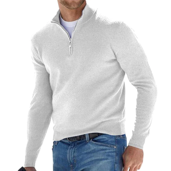 Quarter Zip Jumper – Langärmeliger Strickpullover mit halbem Reißverschluss für Herren-Weiß-S-Chaps Herrenmode