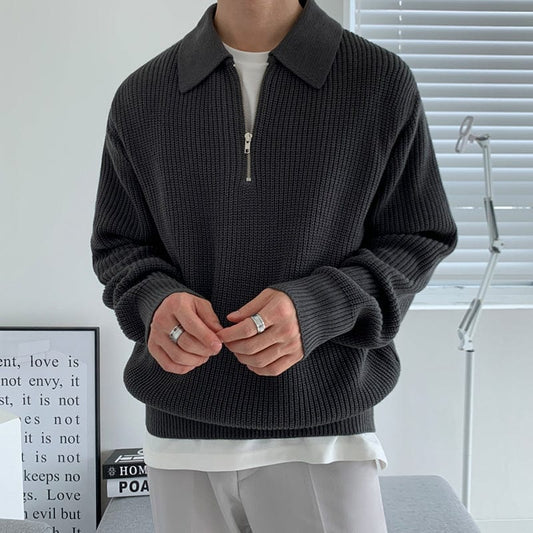 Herren Strickpullover Quarter-Zip Kragen Grau - Eveloria