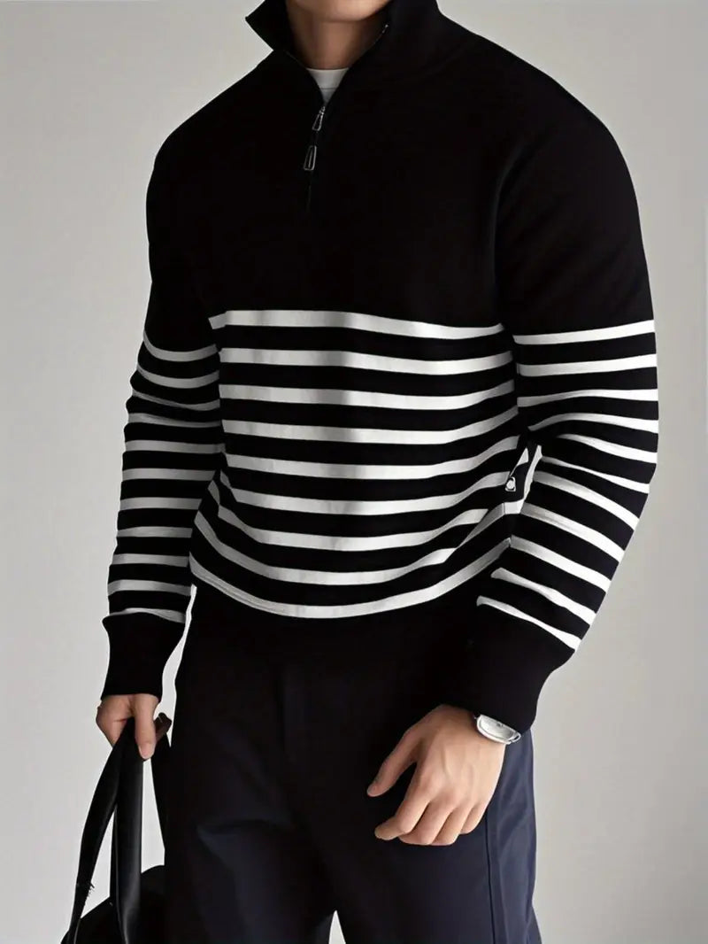 Herren Quarter-Zip Pullover Gestreift Gestrickt - Eveloria