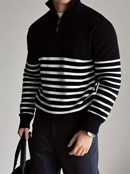Herren Quarter-Zip Pullover Gestreift Gestrickt - Eveloria
