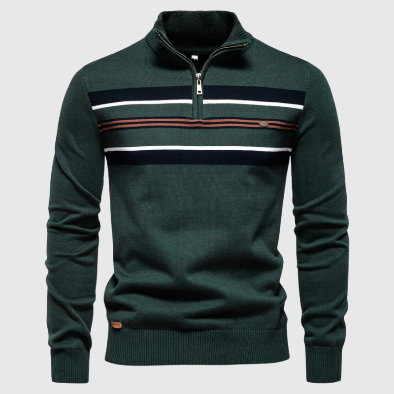 Herren Pullover Gestreift Halbzipper Baumwolle - Eveloria